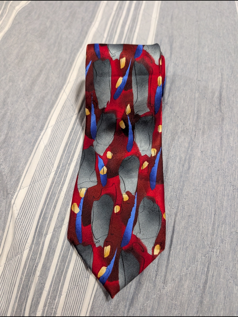 J. Garcia 100% Silk Tie Landscape Collection Fifty-Five Red Grey Abstract Art